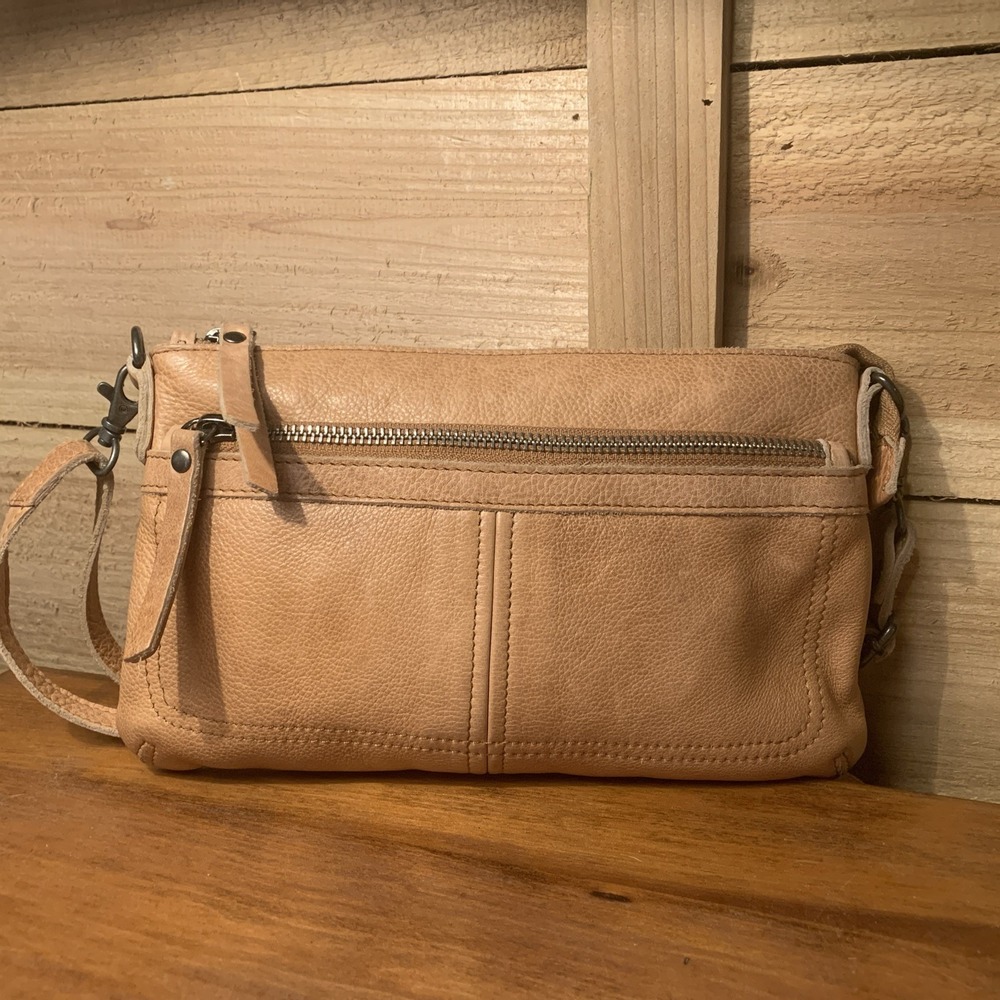 Leather Crossbody Clutch in Light Tan